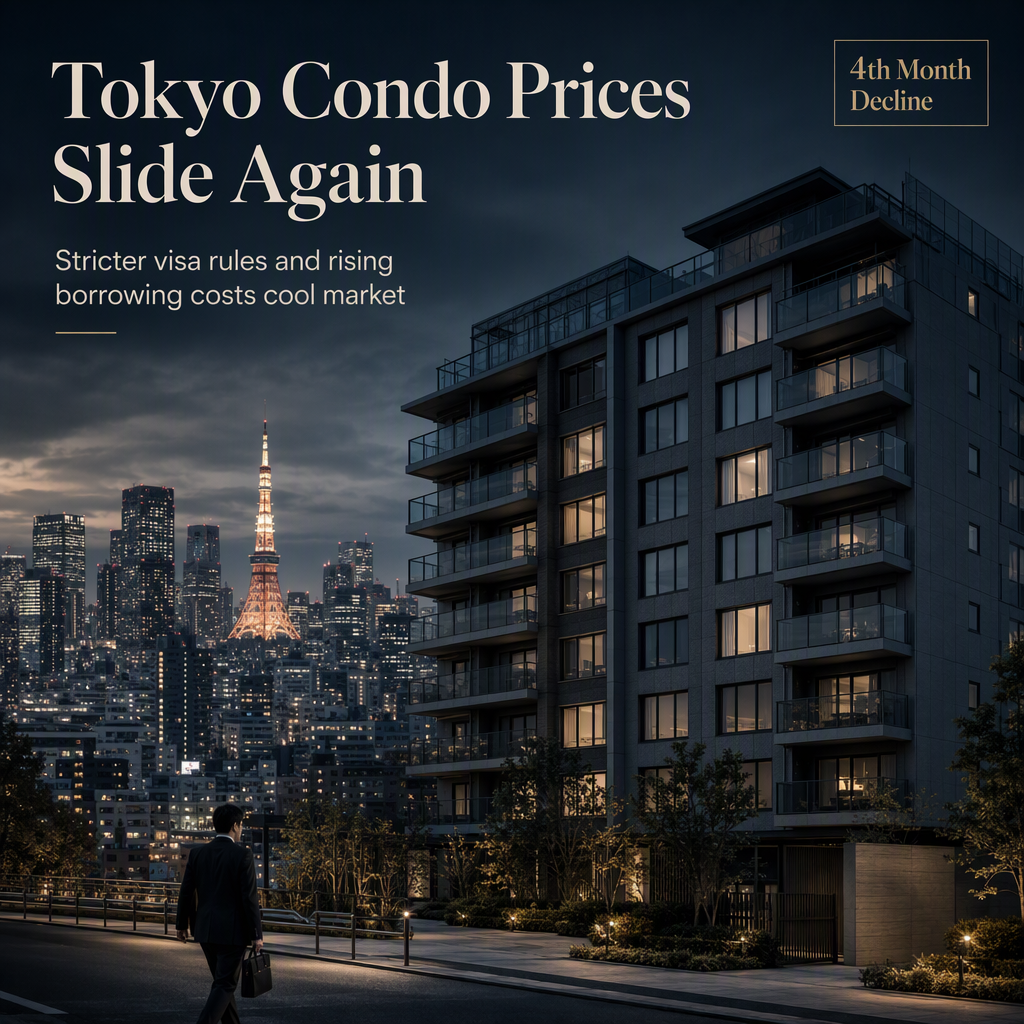 Central Tokyo Condo Prices Decline for Fourth Consecutive Month Amid Stricter Visa Rules and Higher Borrowing Costs