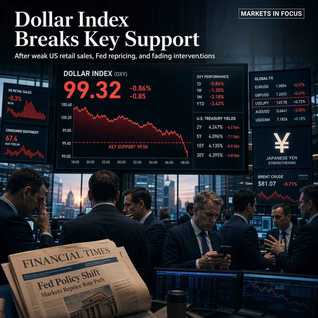 Dollar Index Falls Below Key Level After Weak US Retail Sales and Consumer Sentiment Data