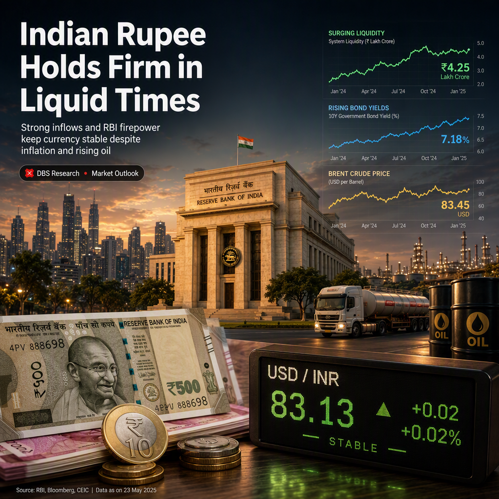 Indian Rupee Holds Stable Amid Surging Liquidity and Rising Oil Prices, Says DBS