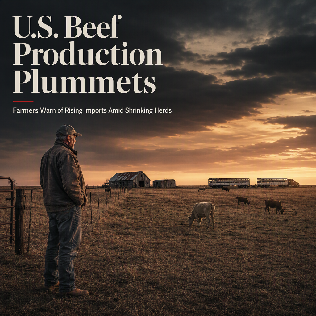 U.S. Beef Production Falls Sharply as Cattle Herds Dwindle, Farmers Warn of Rising Imports
