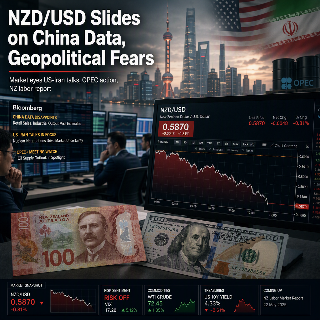 NZD/USD Slips Amid Weaker China Data and US-Iran Geopolitical Uncertainty