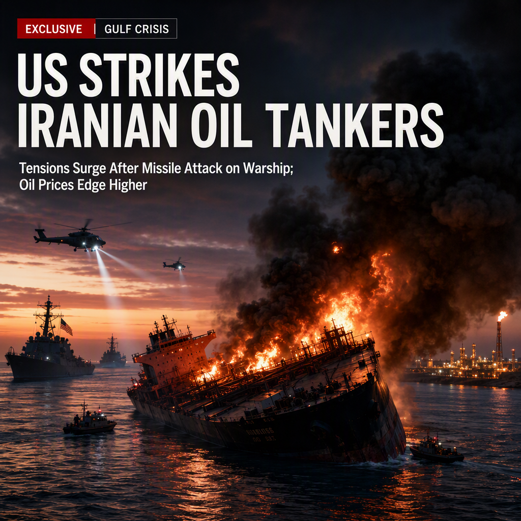 US Strikes Iranian Oil Tankers After Missile Attacks on US Warship; WTI Oil Edges Higher