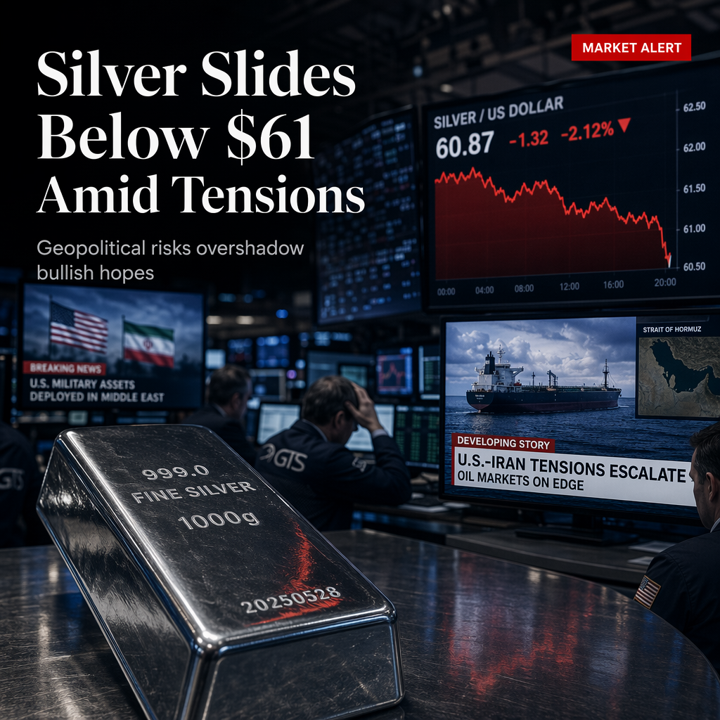 Silver Slides Below $61 as Geopolitical Tensions and Cautious Market Sentiment Weigh on Prices