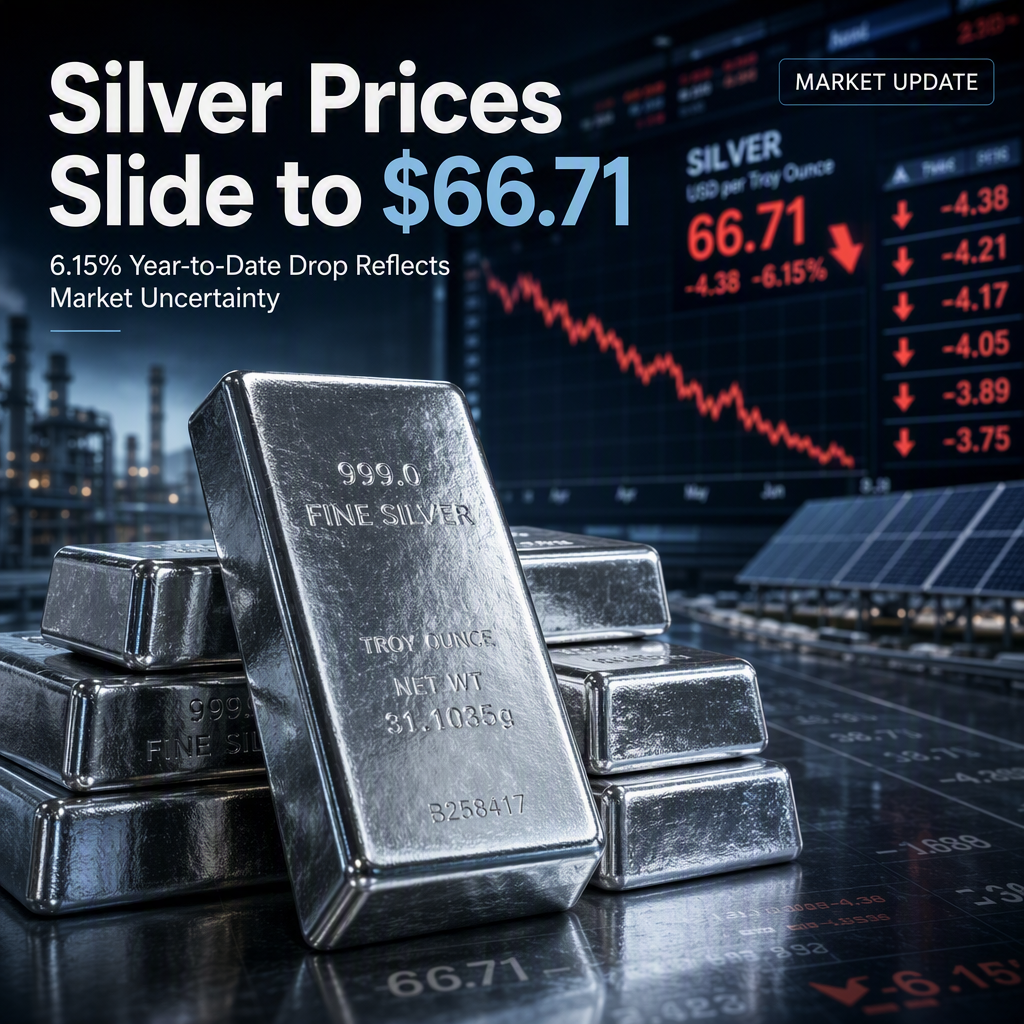 Silver Prices Decline to $66.71 per Troy Ounce, Marking 6.15% Year-to-Date Drop