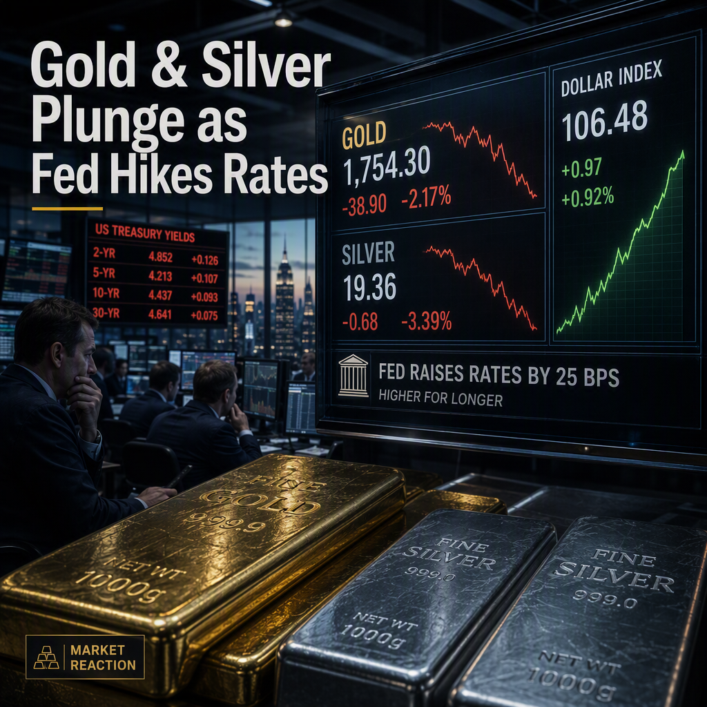 Fed Rate Hike Drives Gold and Silver to Fresh Lows Amid Strong US Dollar