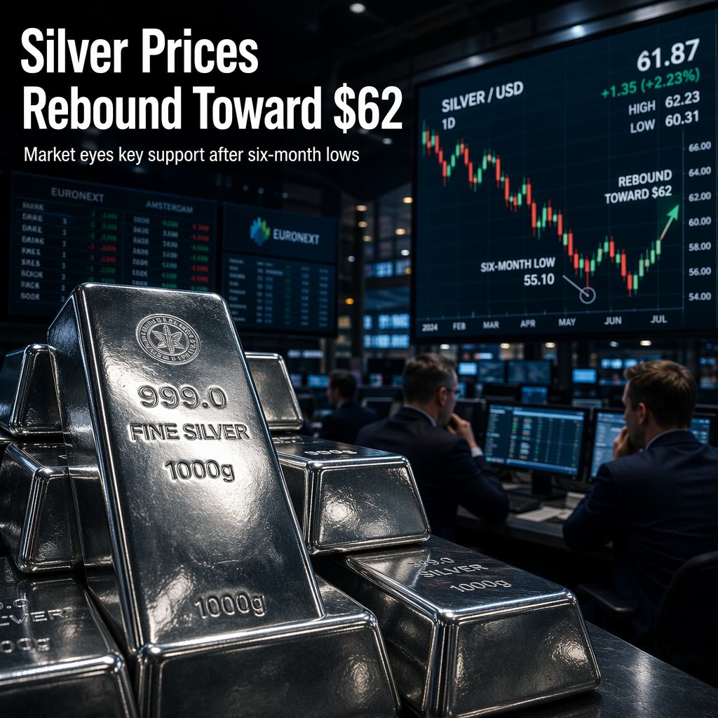 Silver Prices Rebound Toward $62 After Hitting Six-Month Lows