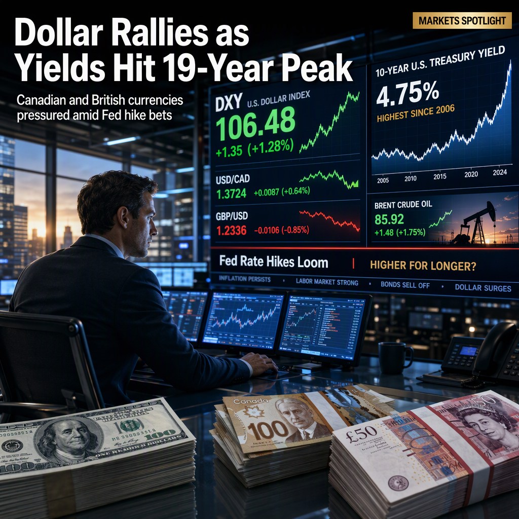 US Dollar Surges to Multi-Month Highs as Treasury Yields Hit 19-Year Peak, Pressuring Canadian and British Currencies