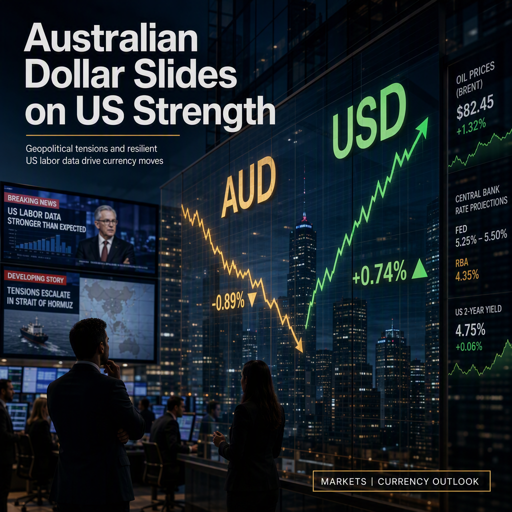 Australian Dollar Falls as US Dollar Strengthens on Labor Data and Geopolitical Developments