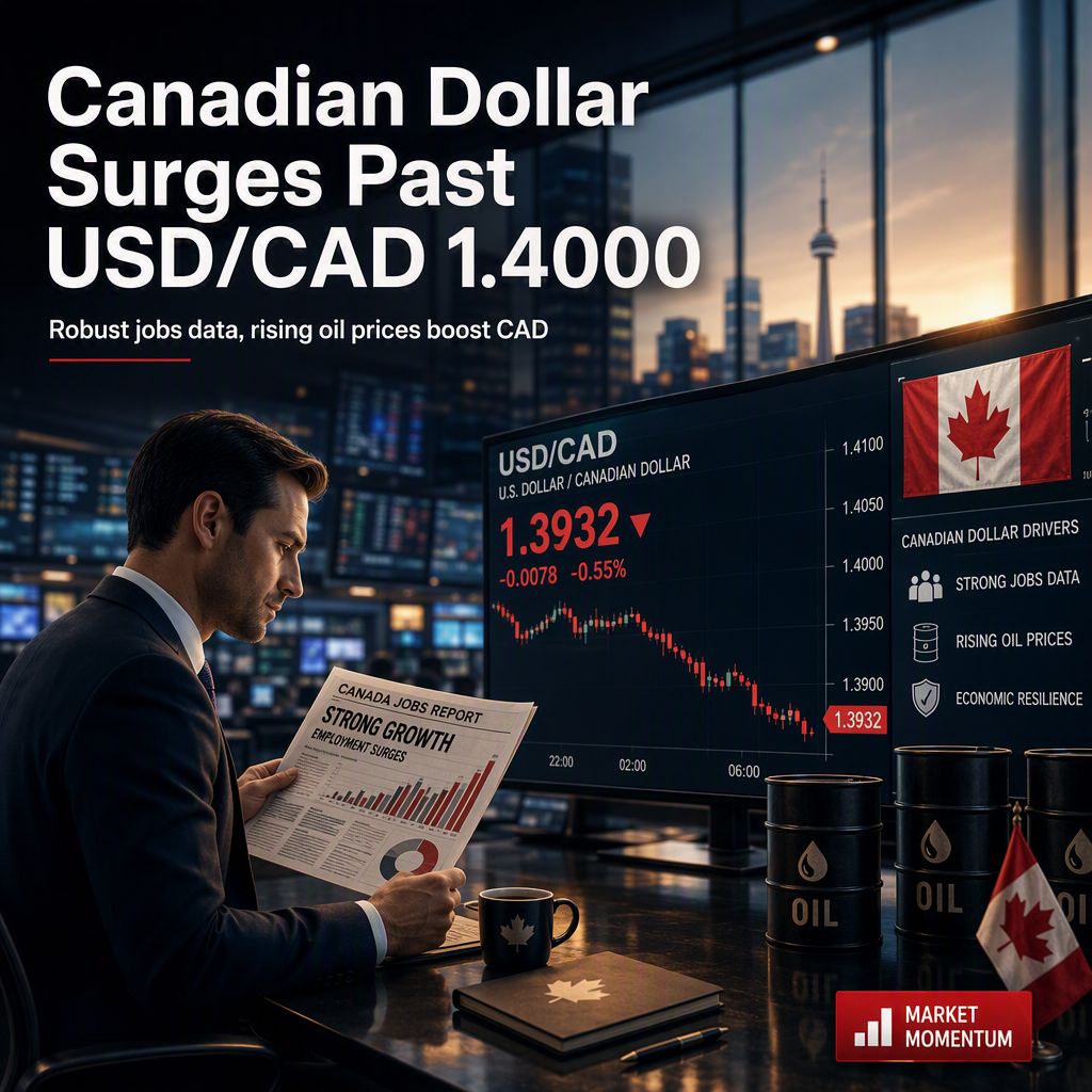 USD/CAD Slides Below 1.4000 as Canadian Dollar Strengthens on Robust Jobs Data and Rising Oil Prices