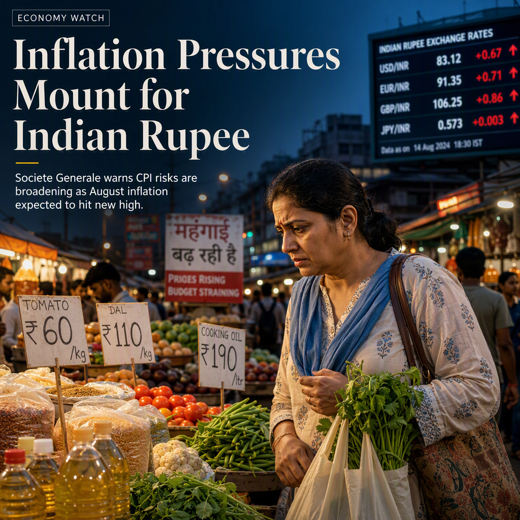 Societe Generale Warns of Broadening Inflation Risks for Indian Rupee as August CPI Expected to Hit New High