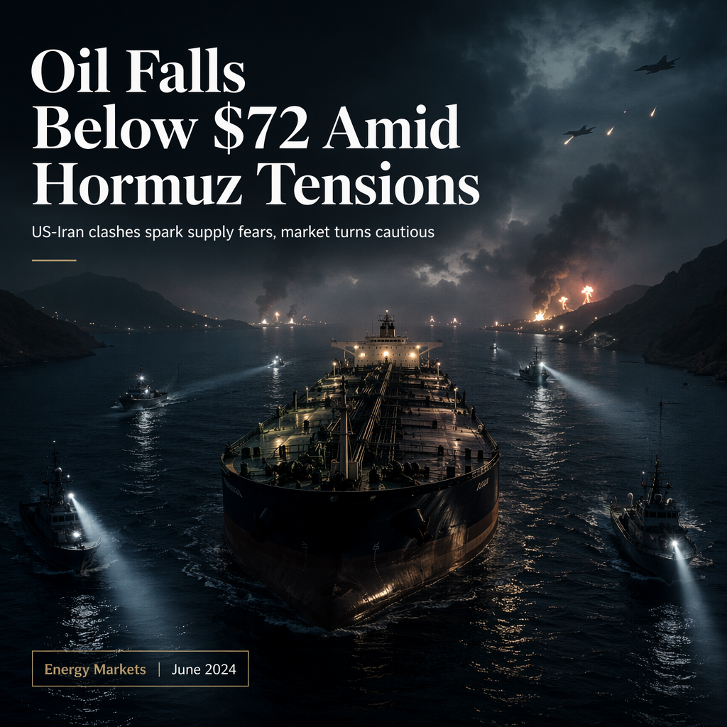 WTI Oil Drops Below $72 Amid Renewed Strait of Hormuz Tensions Following US-Iran Clashes