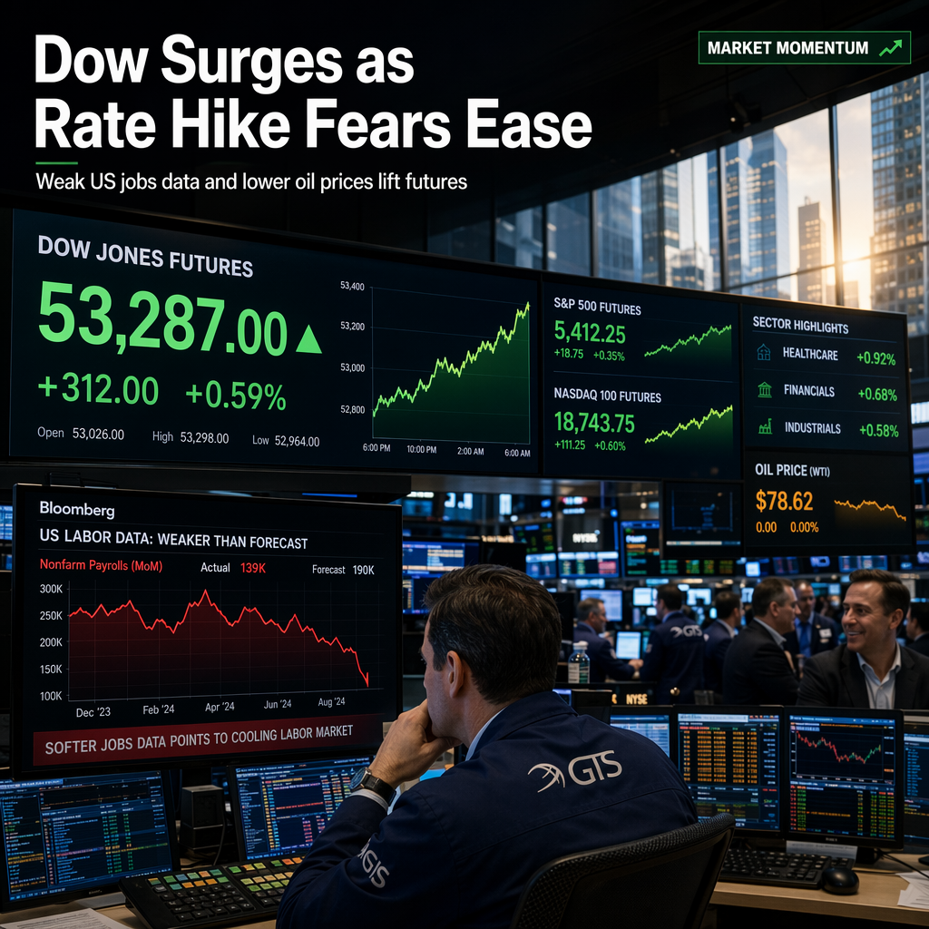 Dow Jones Futures Rise as Weak US Labor Data Tempers Rate Hike Expectations