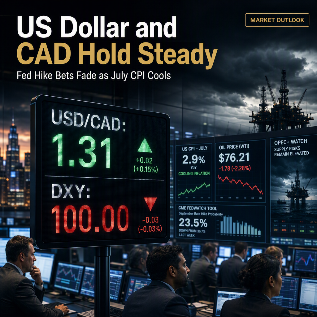 US Dollar and Canadian Dollar Steady as July CPI Moderates, Fed Rate Hike Bets Recede