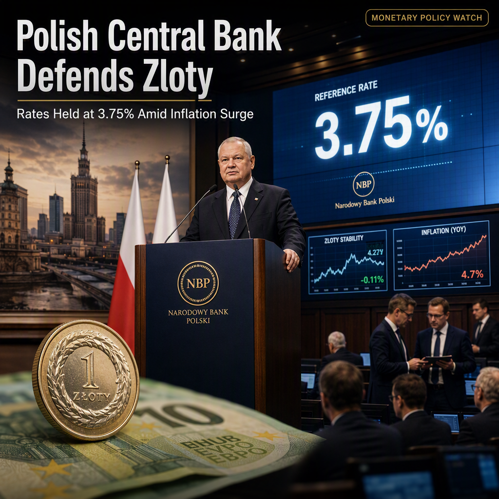 Polish Central Bank Holds Rates Steady, Supporting Zloty Amid Rising Inflation