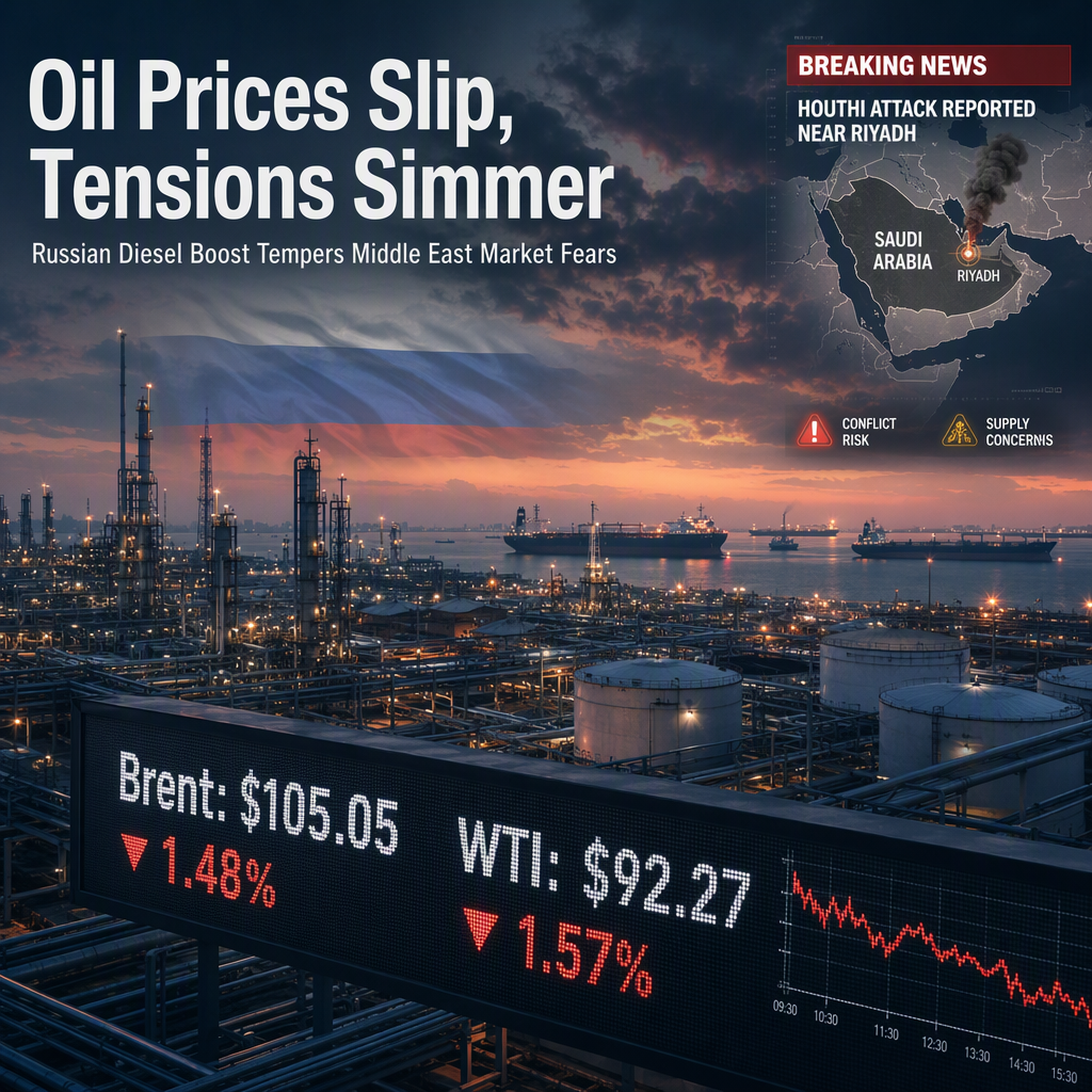 Oil Prices Slide as Russian Diesel Supply Prospects Offset Saudi-Houthi Conflict Concerns