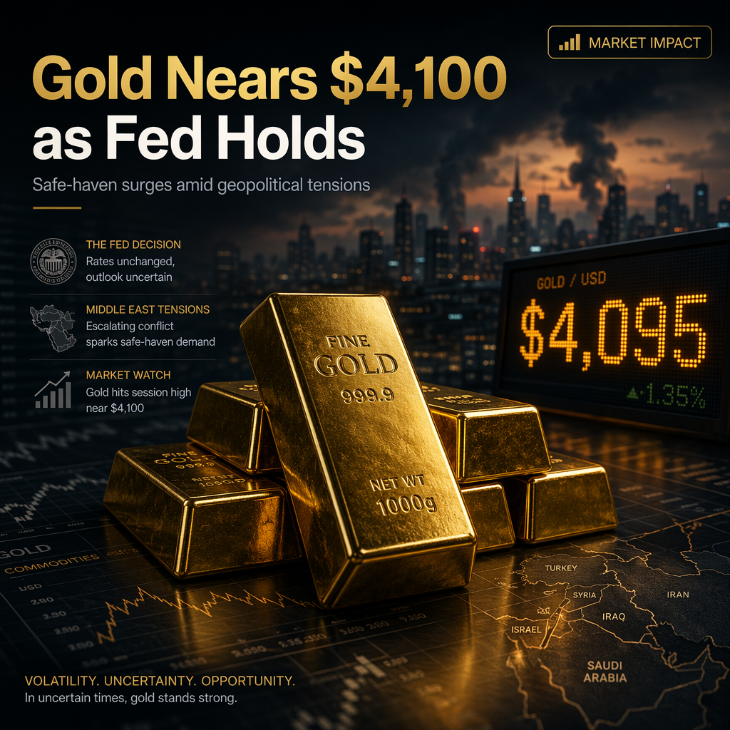 Gold Surges Near $4,100 as Fed Holds Rates Steady Amid Middle East Tensions