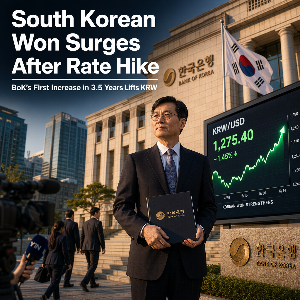 South Korean Won Strengthens as Bank of Korea Raises Interest Rates for First Time in 3.5 Years