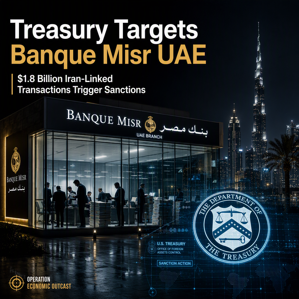 U.S. Treasury Sanctions Banque Misr UAE Over $1.8 Billion in Iran-Linked Transactions