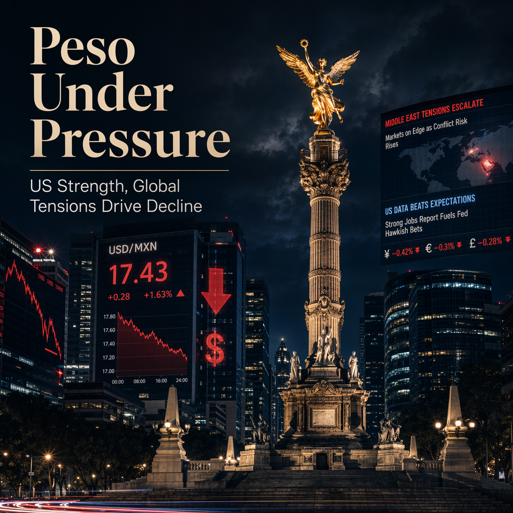 Mexican Peso Weakens as Middle East Tensions and Positive US Data Boost the Dollar