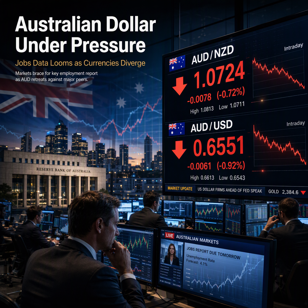 Australian Dollar Retreats Against Major Currencies Ahead of Key Jobs Data Amid Diverging Central Bank Policies