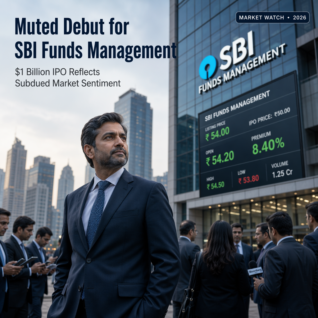 SBI Funds Management Makes Muted Market Debut After $1 Billion IPO Amid Subdued Sentiment