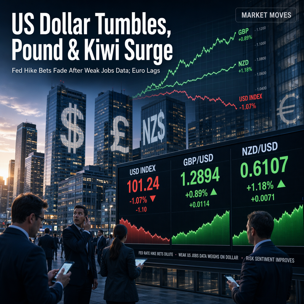 US Dollar Weakens Broadly as Fed Hike Bets Fade, Lifting GBP and NZD to Multi-Week Highs