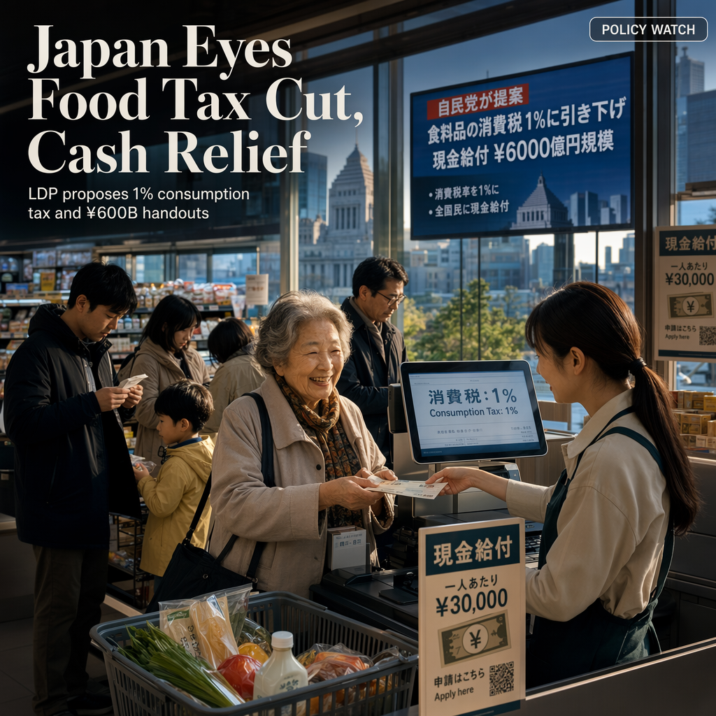 Japan's LDP Proposes Food Consumption Tax Cut to 1% from April 2027, Accompanied by Cash Handouts