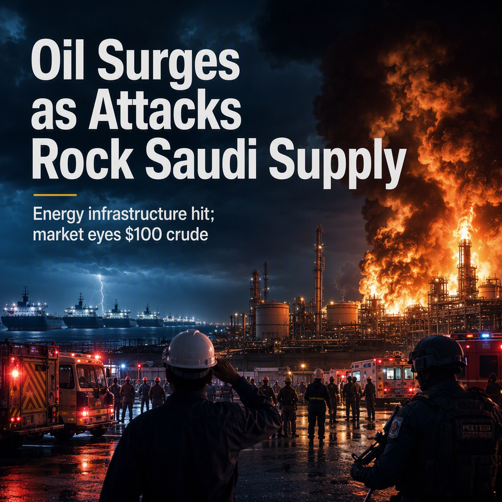 Oil Prices Surge Toward $100 as Saudi Energy Infrastructure Attacked Amid Iran Conflict