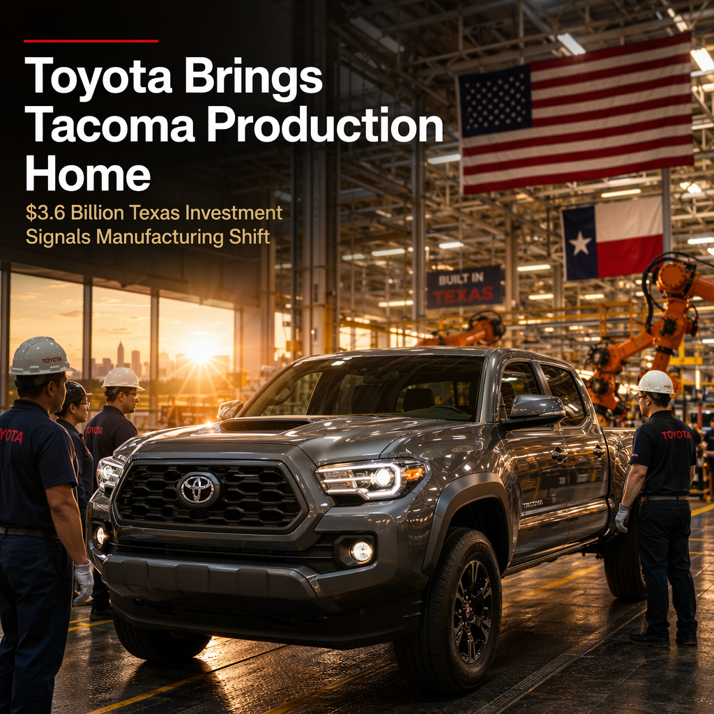 Toyota Announces $3.6 Billion Investment to Bring Tacoma Pickup Production Back to Texas