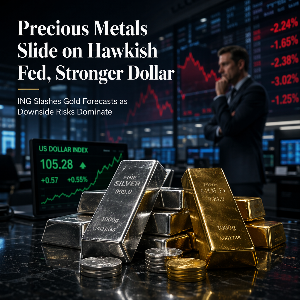 Silver and Gold Retreat Amid Hawkish Fed Bets and Stronger US Dollar, ING Cuts Gold Forecasts