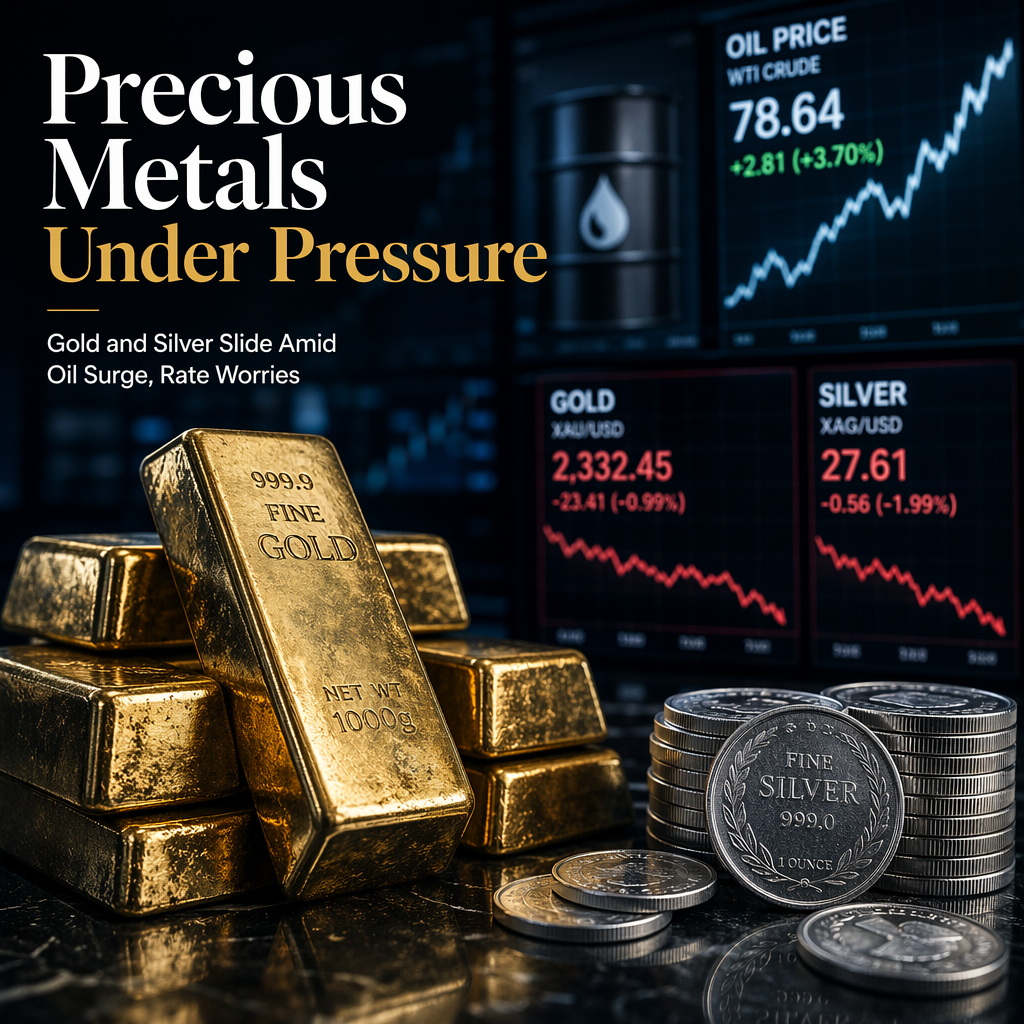 Gold and Silver Prices Slide as Oil Surge and Rate Concerns Weigh on Precious Metals