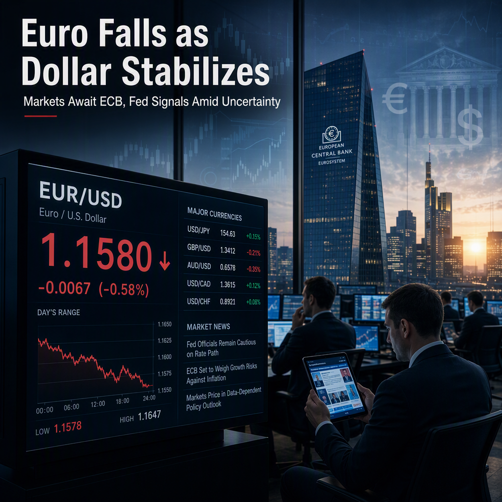 Euro Falls Below 1.1600 as US Dollar Stabilizes Amid Shifting Rate Expectations