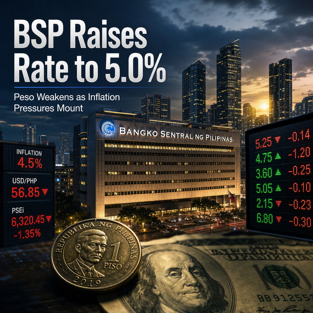 Bangko Sentral ng Pilipinas Raises Policy Rate to 5.0% Amid Peso Weakness and Inflation Concerns