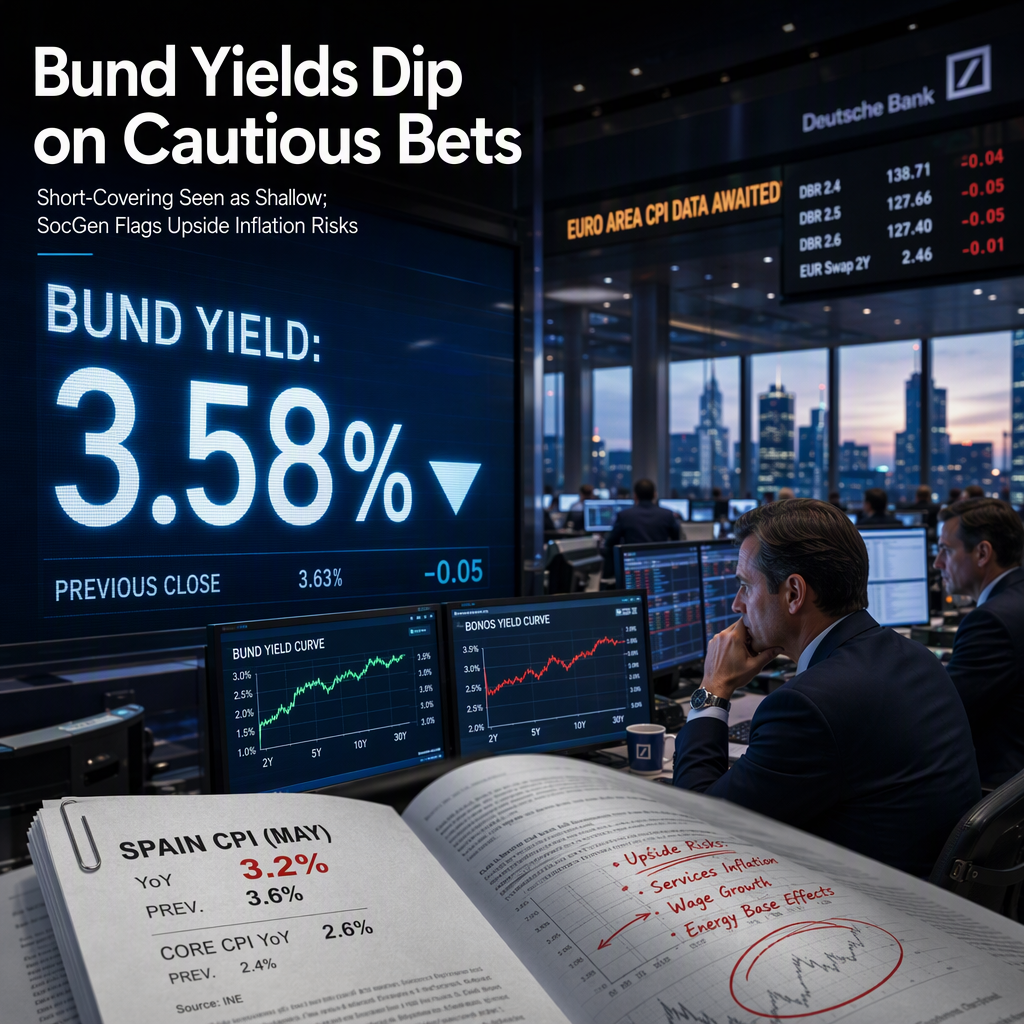 Bund Yields Dip Amid Shallow Short-Covering; Societe Generale Warns of Upside Inflation Risks