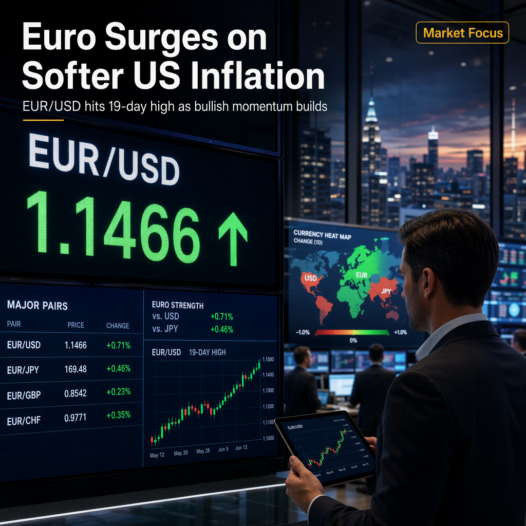 EUR/USD Rises to 19-Day Highs as Softer US Inflation Boosts Euro