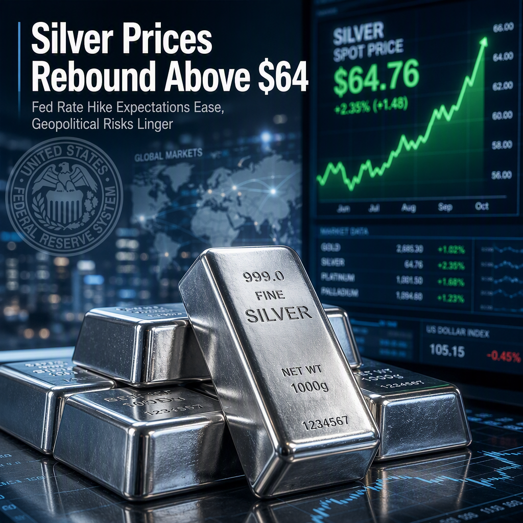 Silver Prices Rebound Above $64 as Fed Rate Hike Expectations Ease