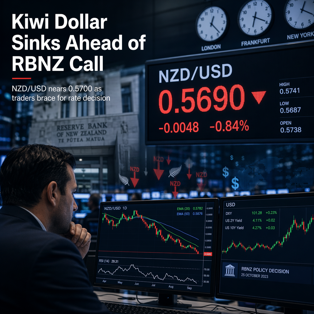 NZD/USD Slides Near 0.5700 as RBNZ Rate Decision Looms