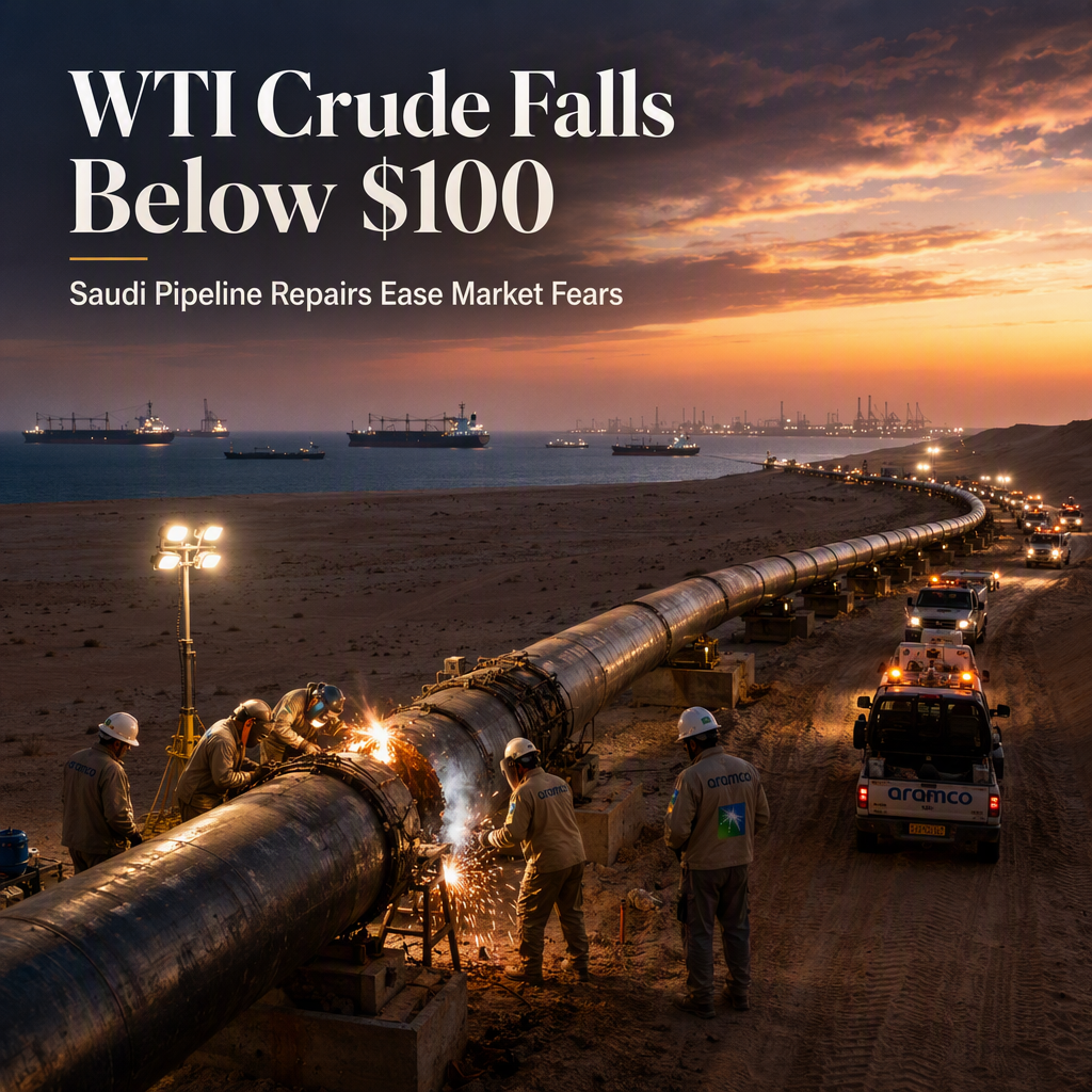 WTI Crude Drops Below $100 as Saudi Arabia Moves to Restore Pipeline After Drone Attack