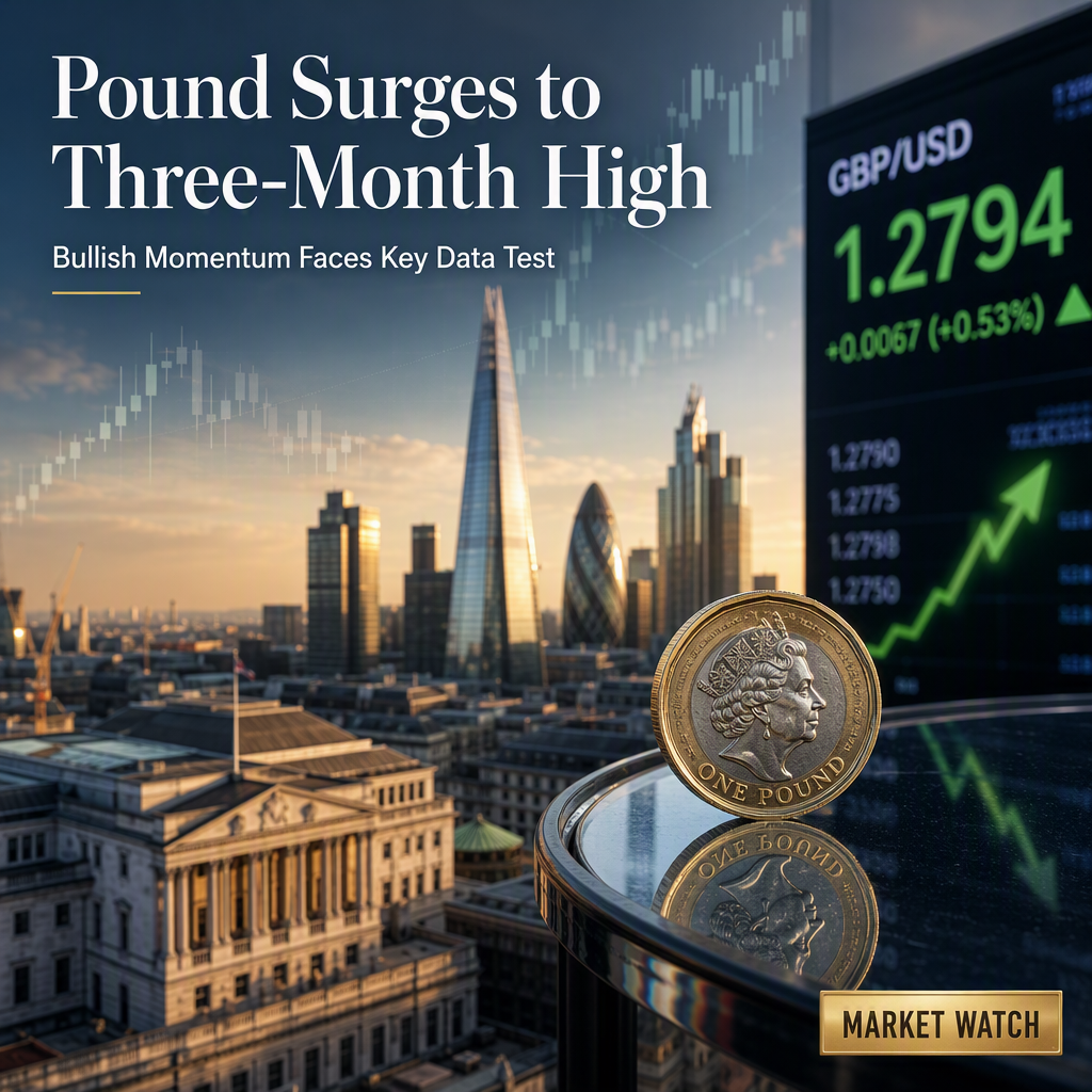 British Pound Hits Three-Month High Against US Dollar Amid Bullish Technicals, Data Risks Loom