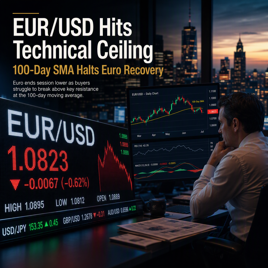 EUR/USD Struggles at 100-Day SMA as Euro Ends Session Lower Against Dollar