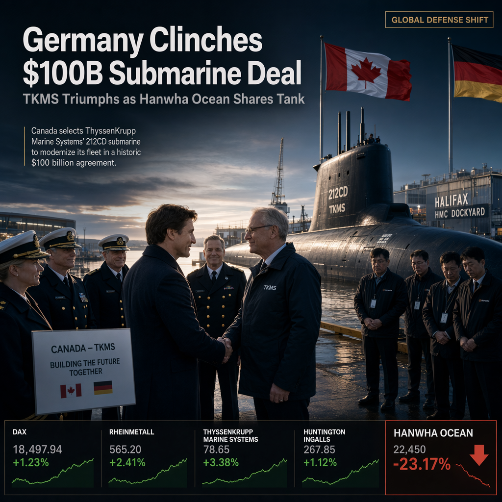 Germany's TKMS Wins $100 Billion Canadian Submarine Deal, Hanwha Ocean Shares Plunge 23%