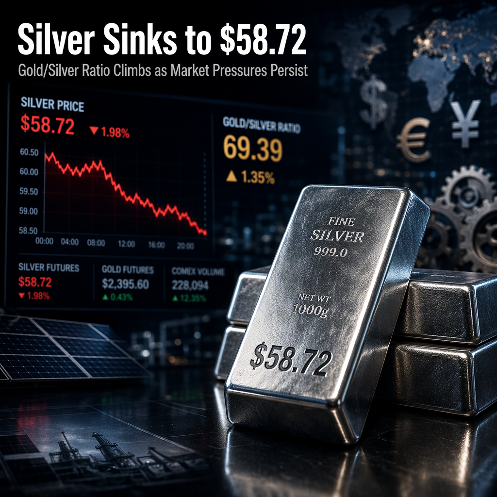 Silver Price Drops Nearly 2% to $58.72, Gold/Silver Ratio Rises