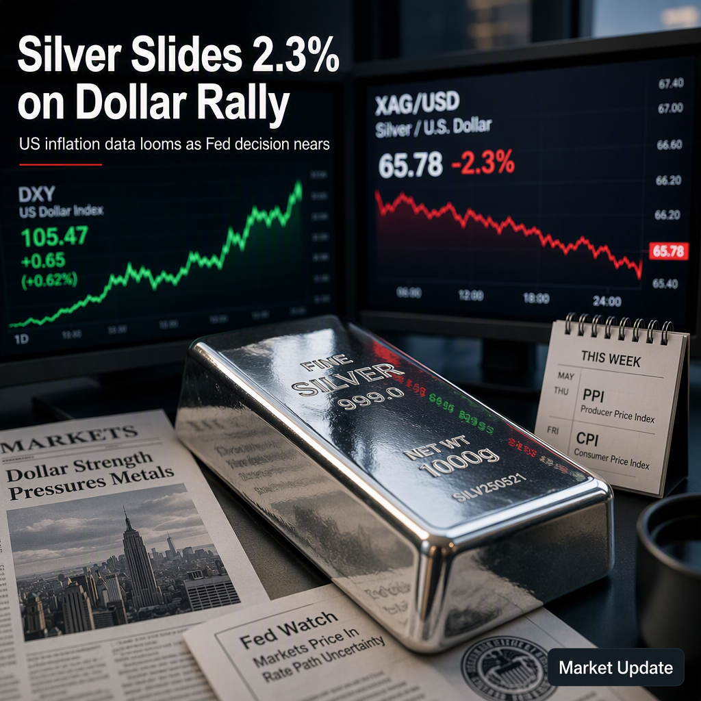 Silver Drops 2.3% Below $66 as US Dollar Strengthens Ahead of Key US Inflation Data