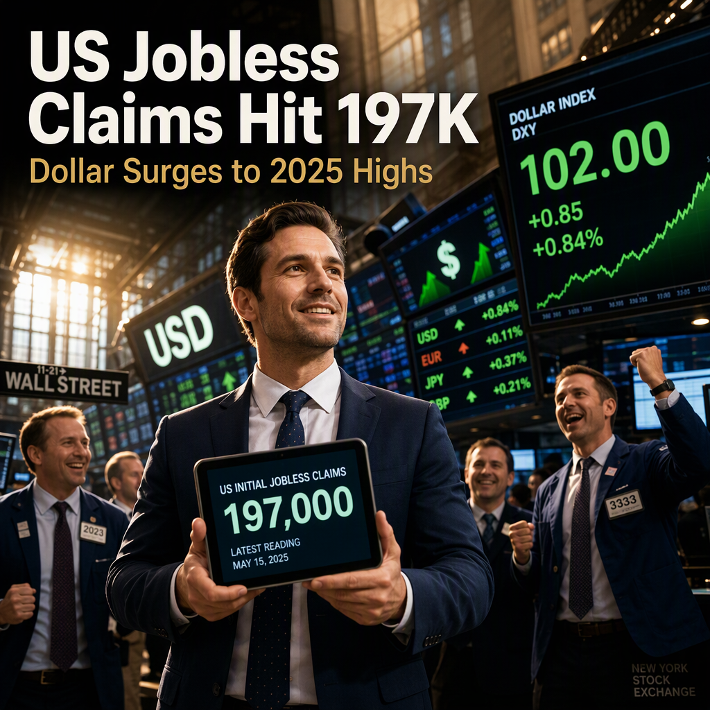 US Initial Jobless Claims Fall to 197K, Boosting Dollar to 2025 Highs