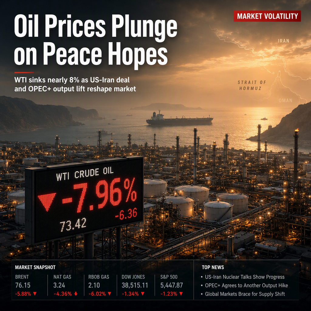 WTI Crude Oil Plunges Nearly 8% Amid US-Iran Peace Deal Hopes and OPEC+ Production Hike
