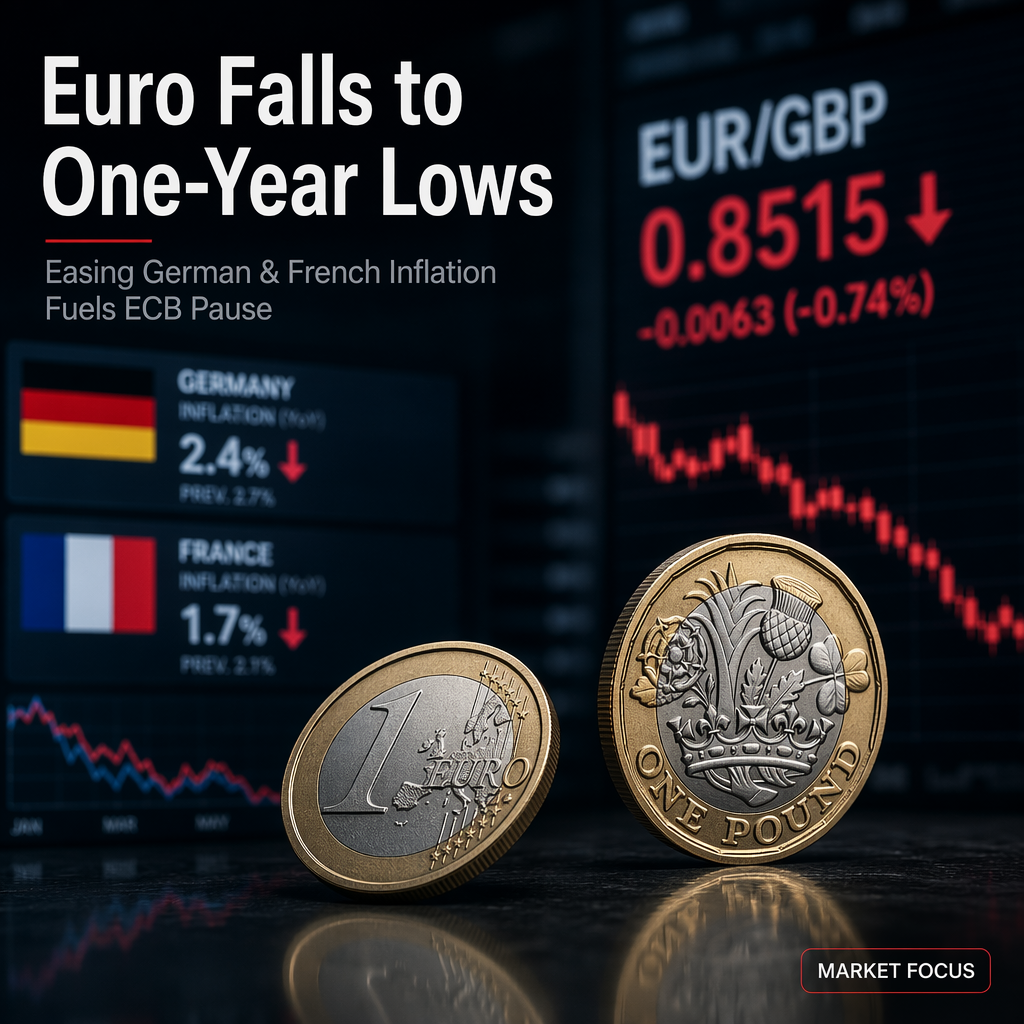 Euro Hits One-Year Lows Against Pound as German and French Inflation Eases, ECB Pause Expected