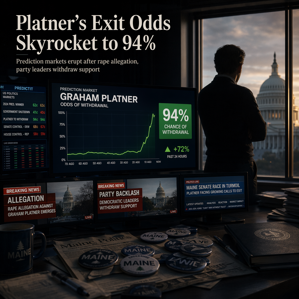 Prediction Market Odds of Graham Platner Dropping Out Surge to 94% Amid Party Backlash Over Rape Allegation