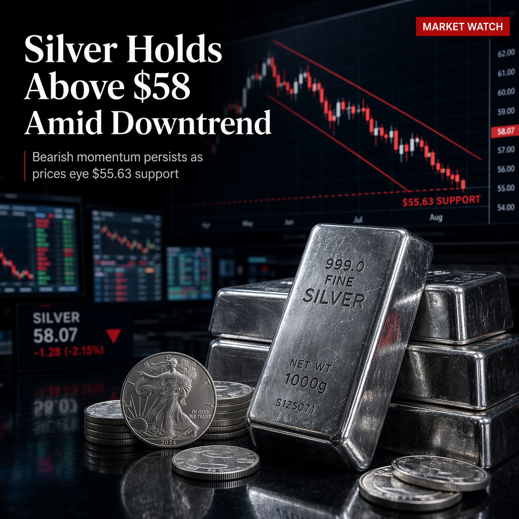 Silver Holds Above $58 Despite Persistent Bearish Pressure; Downtrend May Target $55.63 Support