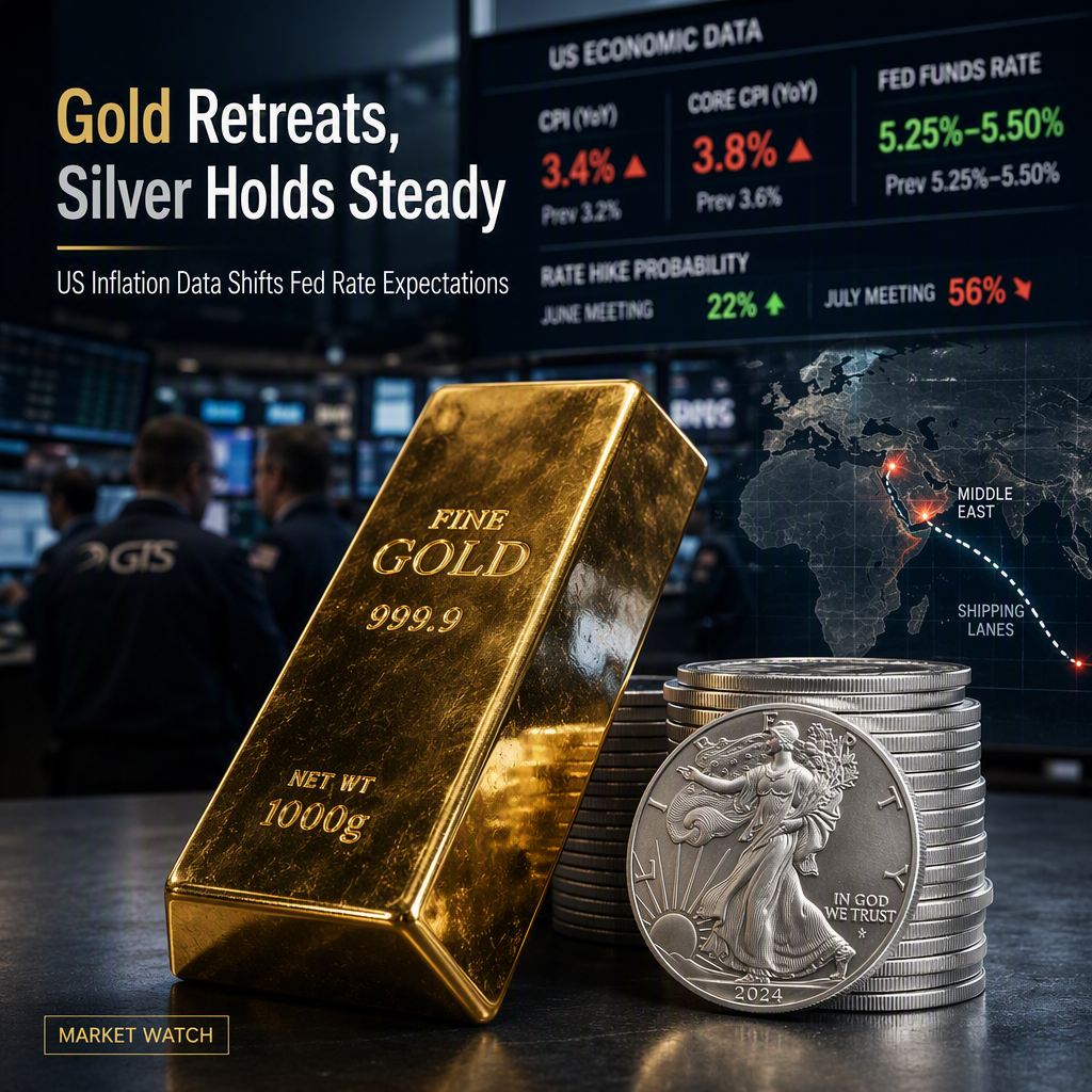 Gold Retreats While Silver Holds Steady as US Inflation Data Shapes Fed Rate Expectations