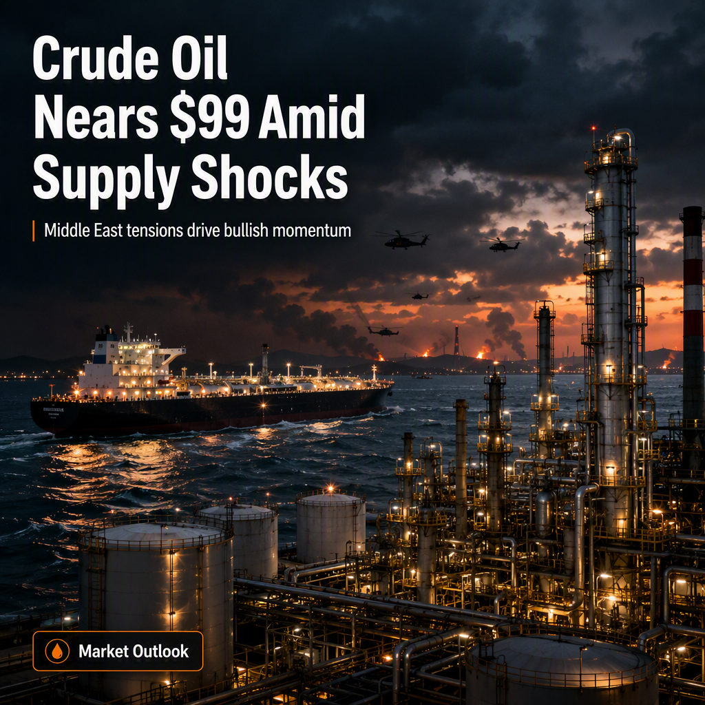WTI Crude Oil Surges Near $99.35 Amid Middle East Supply Disruptions and Geopolitical Tensions